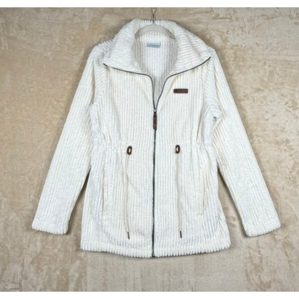 Columbia Womens Small Chalk White Ribbed High Pile Fleece Full Zip Jacket Cozy
